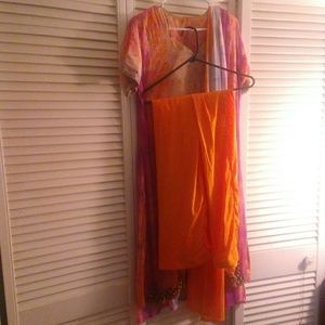 Multi color chiffon kameez set.